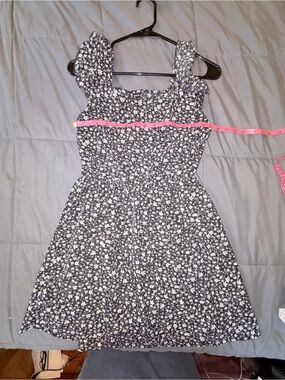 SHEIN Black White Ditsy Floral Ruffle Strap Mini Dress Size S